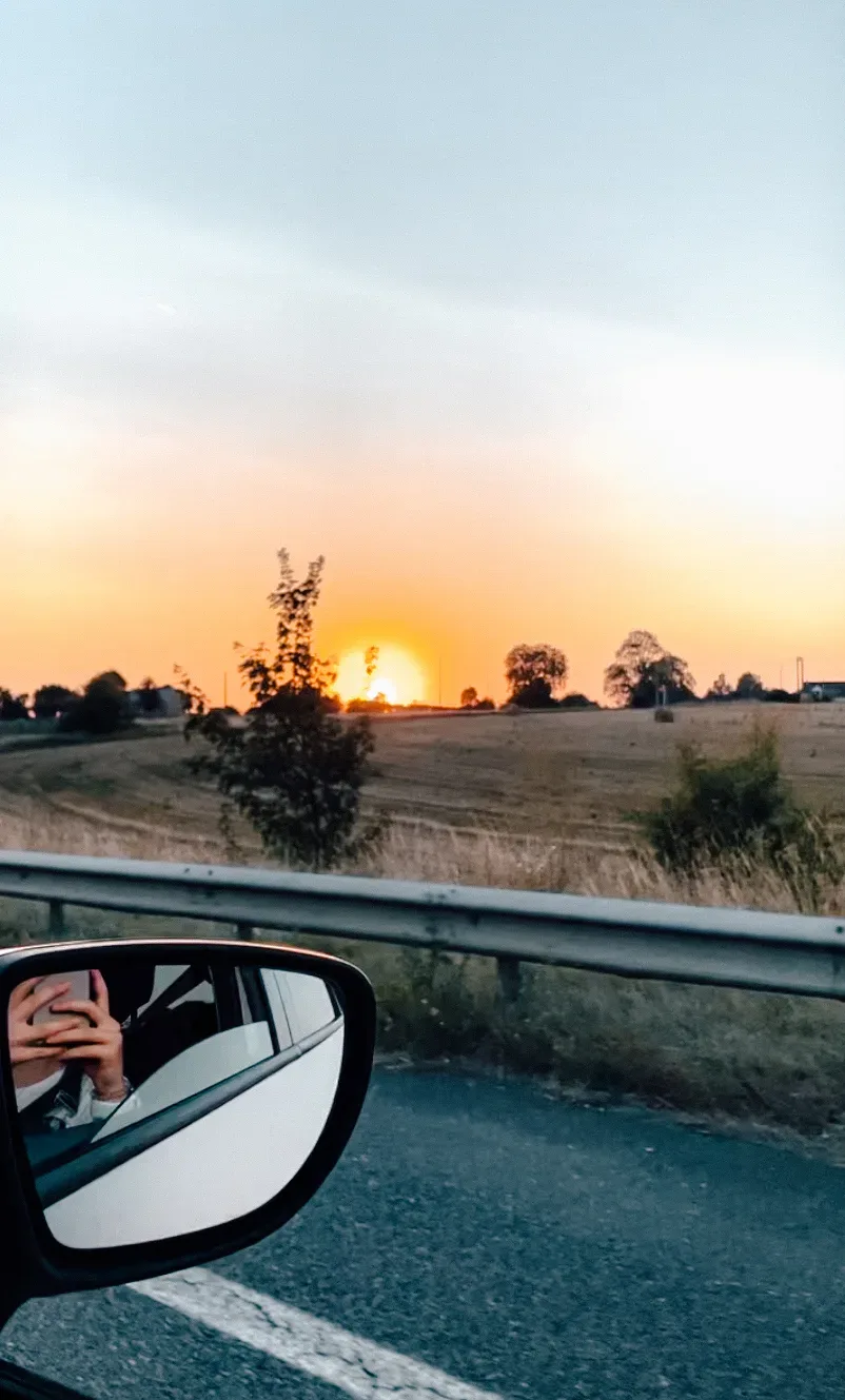 A sunset seen while driving in France